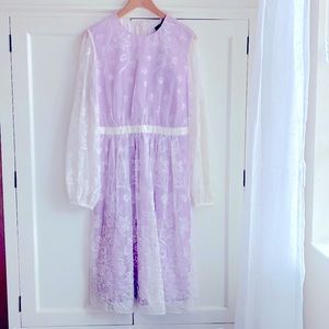 Burberry white and purple lace long sleeve midi dress